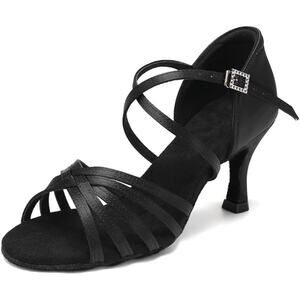 Hipposeus Womens Size 8.5 Black 3" Heels Open Round Toe Ankle Strap Shoes